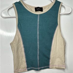 Blue and Tan Two Toned Pink Stitched Tank Top